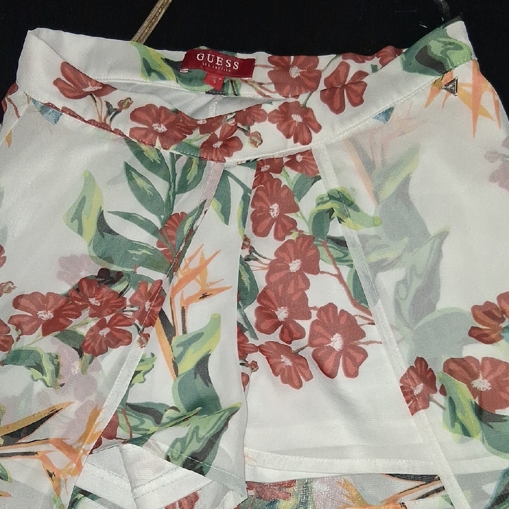 GUESS Floral Women's Sheer Maxi Skirt W Skorts Under - White and Red